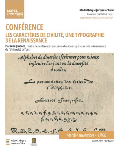 Conférence – Les caractères de civilité, une typographie de la Renaissance