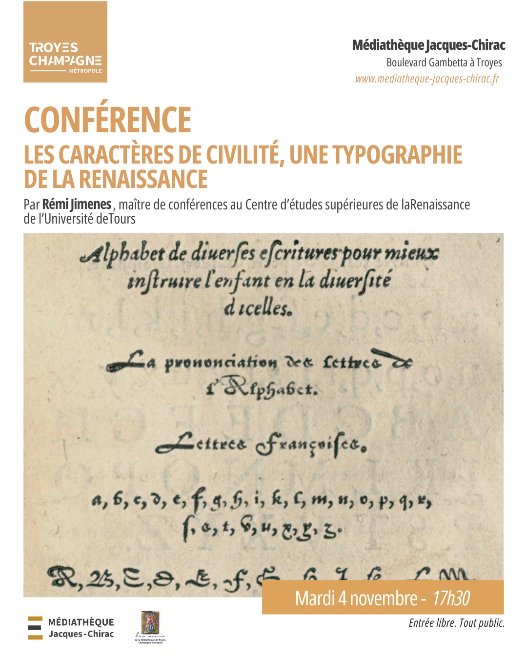 Conférence – Les caractères de civilité, une typographie de la Renaissance