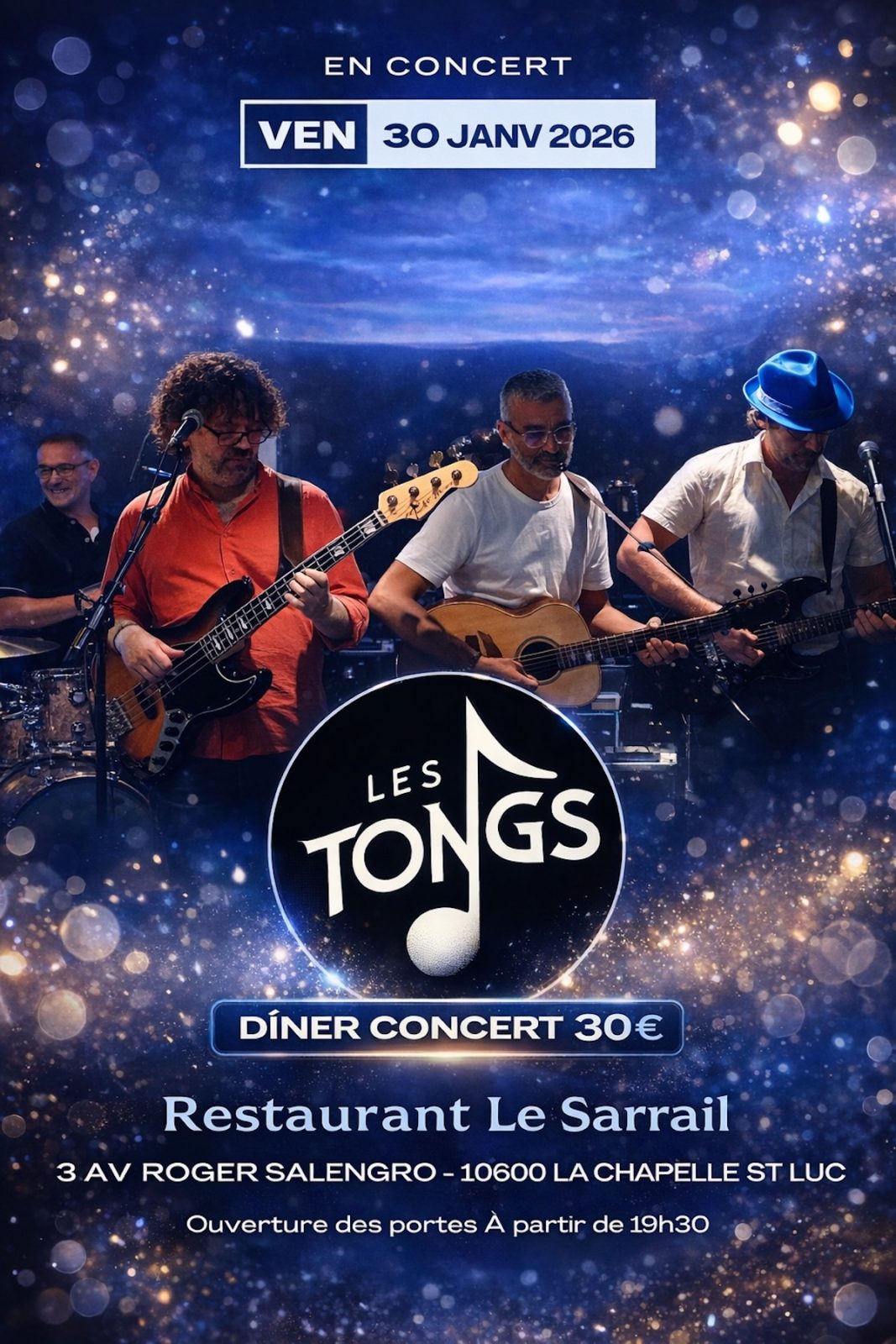 Nouveau – Soirée dîner-concert avec le groupe « Les Tongs »