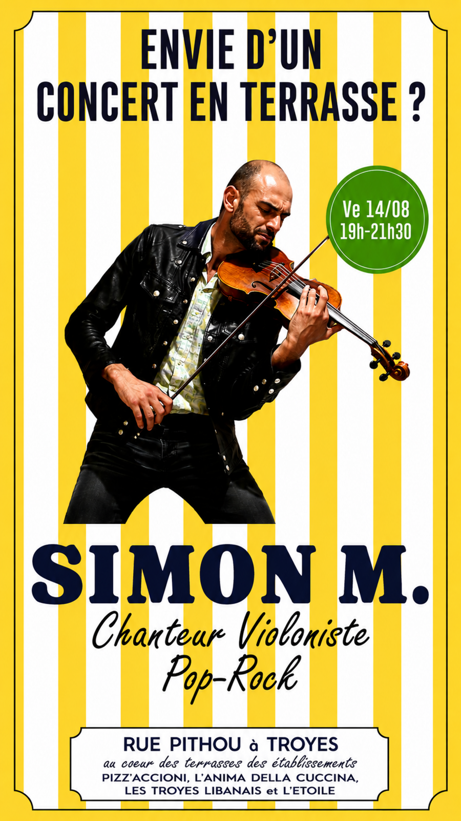 CONCERT par le violoniste chanteur POP-ROCK „SIMON M.“