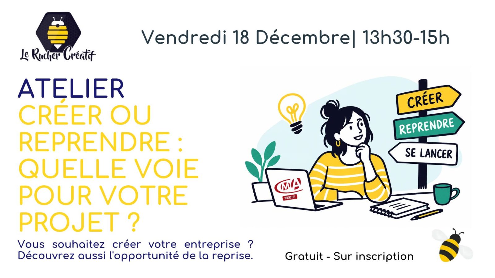 Atelier « Créer ou reprendre : quelle voie pour votre projet ? »
